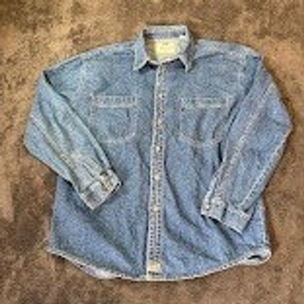 Vintage Levis Mens Large Denim Button Down Shirt Blue Long Sleeve Workwear L